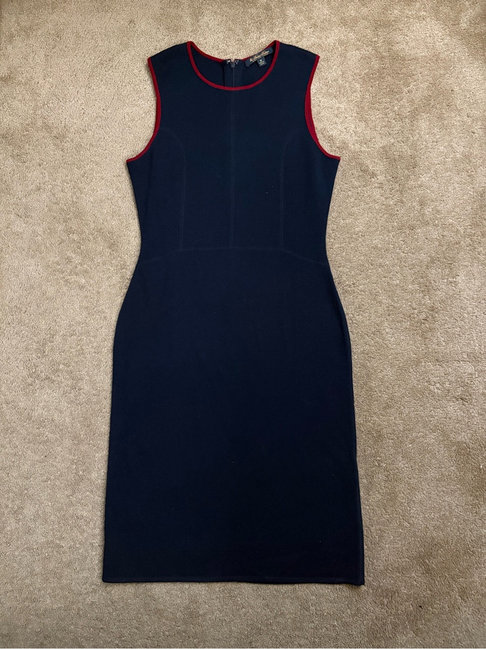 Brooks Brothers Women's Sz Medium Sheath Pencil Dress Merino Wool Navy Blue Red